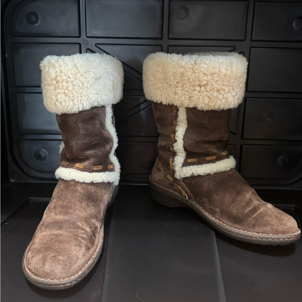 UGG Chocolate Suede Boots with Cream Shearling